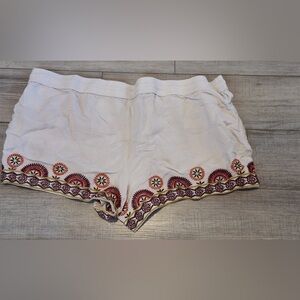 LOFT Linen Blend Embroidered Shorts | Size XL | Multicolor